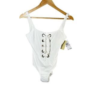 MICHAEL Michael Kors Lace-Up One-Piece Swimsuit Size US 6 White